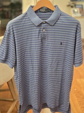 Polo by Ralph Lauren Men’s Light Blue Striped Polo Shirt Classic Fit (L)